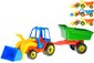 Traktor barevn naklada set s vlekou na psek voln chod plast 4 barvy