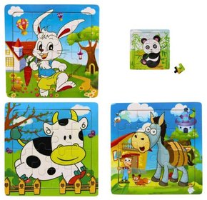 DEVO PUZZLE Zvtka 15x15cm skldaka na desce 16 dlk 4 druhy