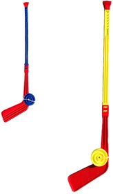 Hokejka dtsk 74cm set hokejov hl barevn s pukem mix barev plast