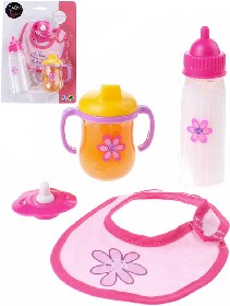 Baby Rose set pro panenku miminko na krmen s lahvikou a bryndkem na kart