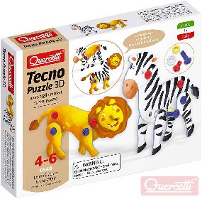 QUERCETTI Tecno Puzzle pohybliv 3D lev + zebra 26 dlk STAVEBNICE