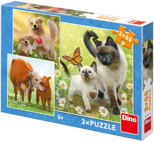 DINO Puzzle Zvtka rodinka 3x55 dlk 18x18cm skldaka