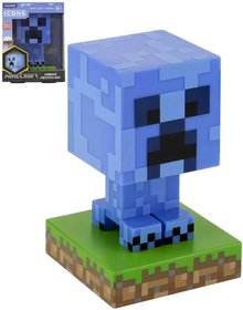 Stoln lampika Minecraft Creeper Icon Light 10cm na baterie modr LED Svtlo