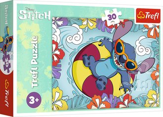 TREFL PUZZLE Lilo &amp; Stitch Na przdninch 27x20cm skldaka 30 dlk